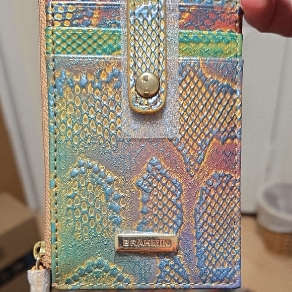 BRAHMIN CREDIT CARD WALLET in DELIGHT ALL OVER SNAKE multicolor Leather. NWT. - Picture 14 of 15